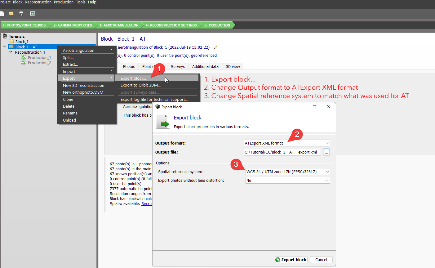 ContextCapture AT export dialog set to ATExport XML
