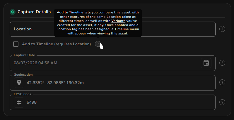 Capture Details with Add to Timeline checkbox and explanatory tooltip.