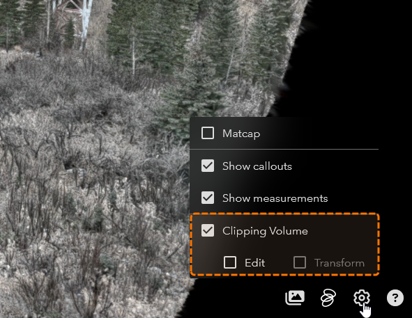 Viewer settings with Clipping Volume and Edit controls highlighted.