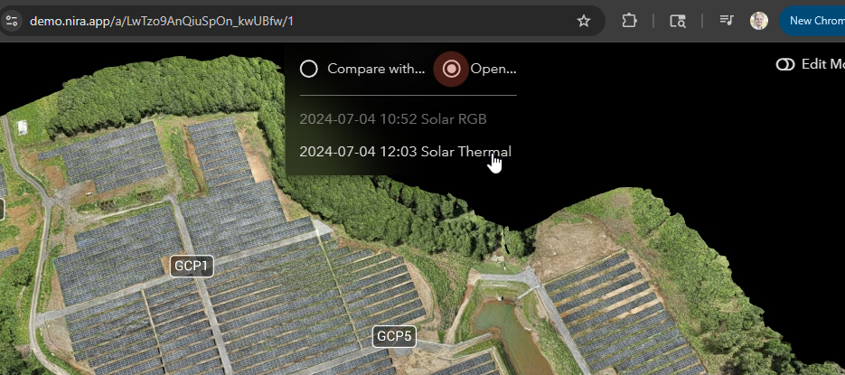 Timeline dropdown with Open selected and two dated captures.