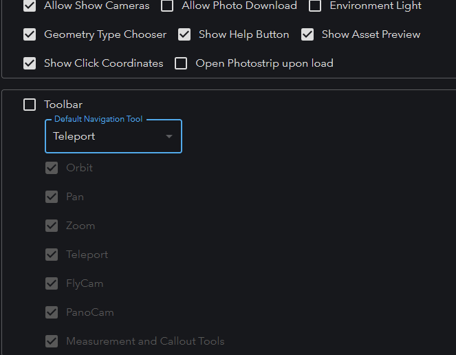 Share Options toolbar settings with Teleport as the default tool.