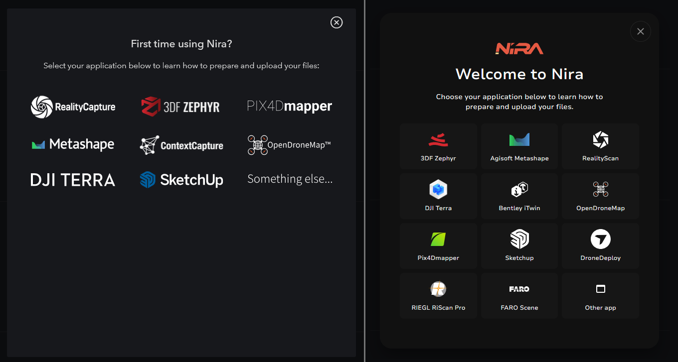 Old welcome dialog beside the redesigned application chooser.
