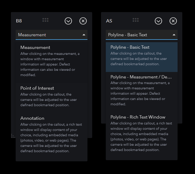 Previous and updated polyline type menus side by side.