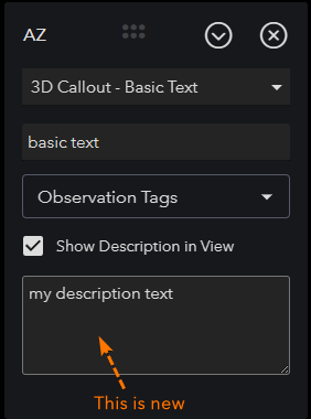 Basic Text callout editor with its description field highlighted.