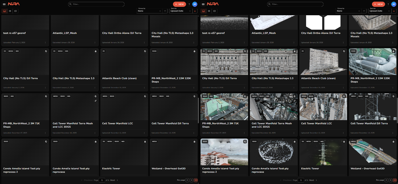 Asset grid with placeholders on the left and loaded thumbnails on the right.