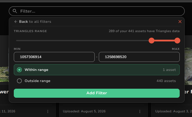 Triangle range filter with minimum and maximum values.