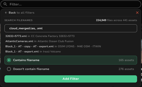 Filename search using cloud_merged.las and .xml.