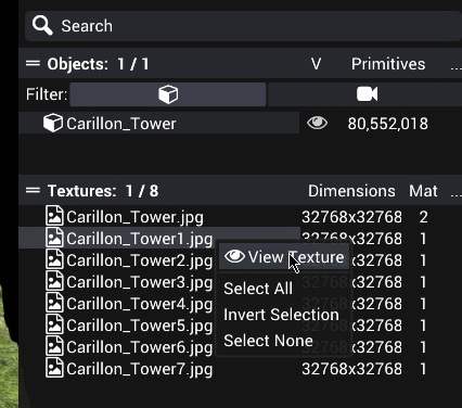 Texture context menu with View Texture.