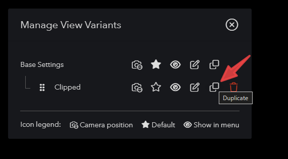 Duplicate icon highlighted beside a view variant.