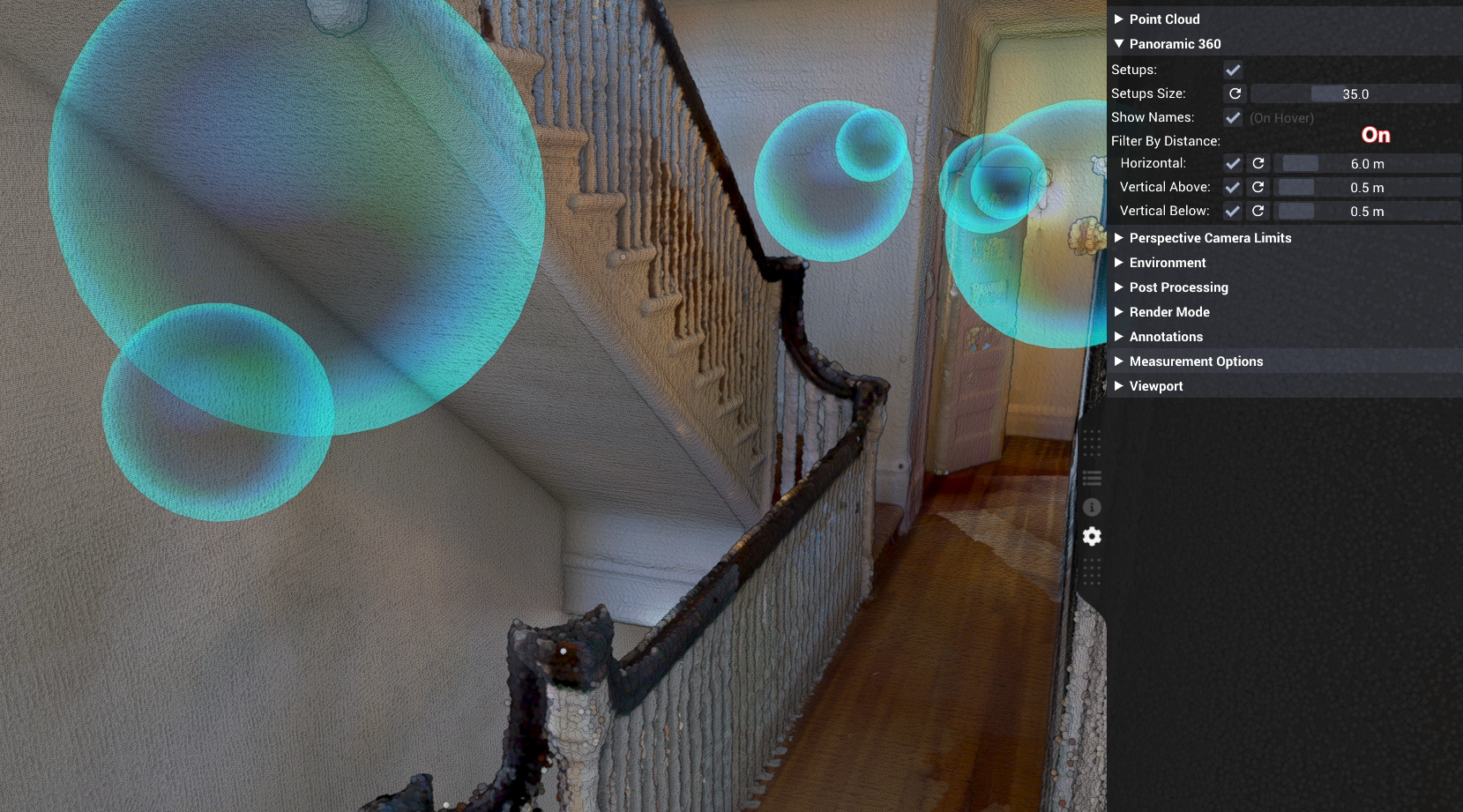 Panorama positions with horizontal and vertical distance filters enabled.