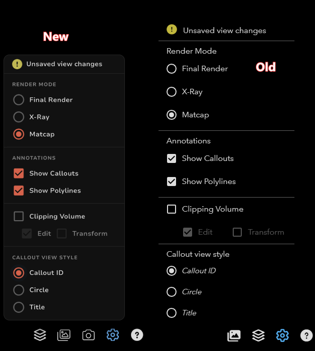New and old View Settings menus compared side by side.