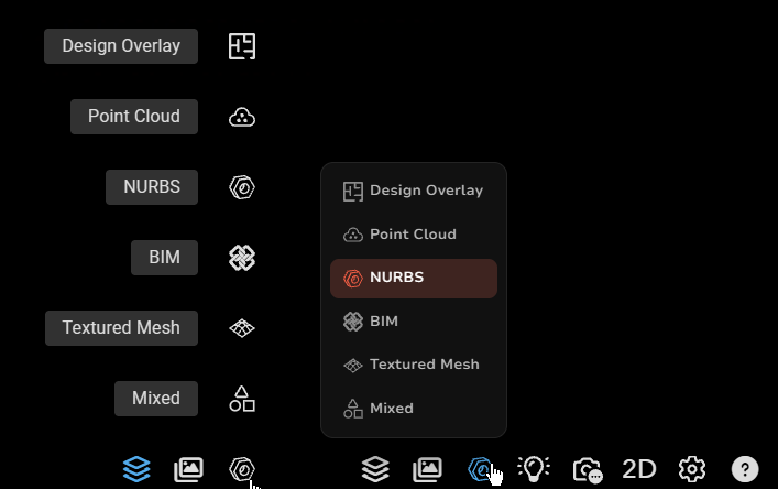 Earlier geometry chooser beside the redesigned geometry menu.