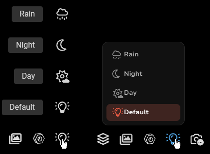 Earlier environment-lighting controls beside the redesigned menu.