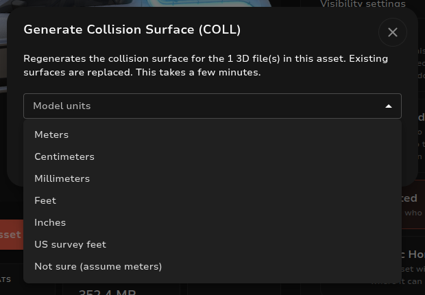 Model units options